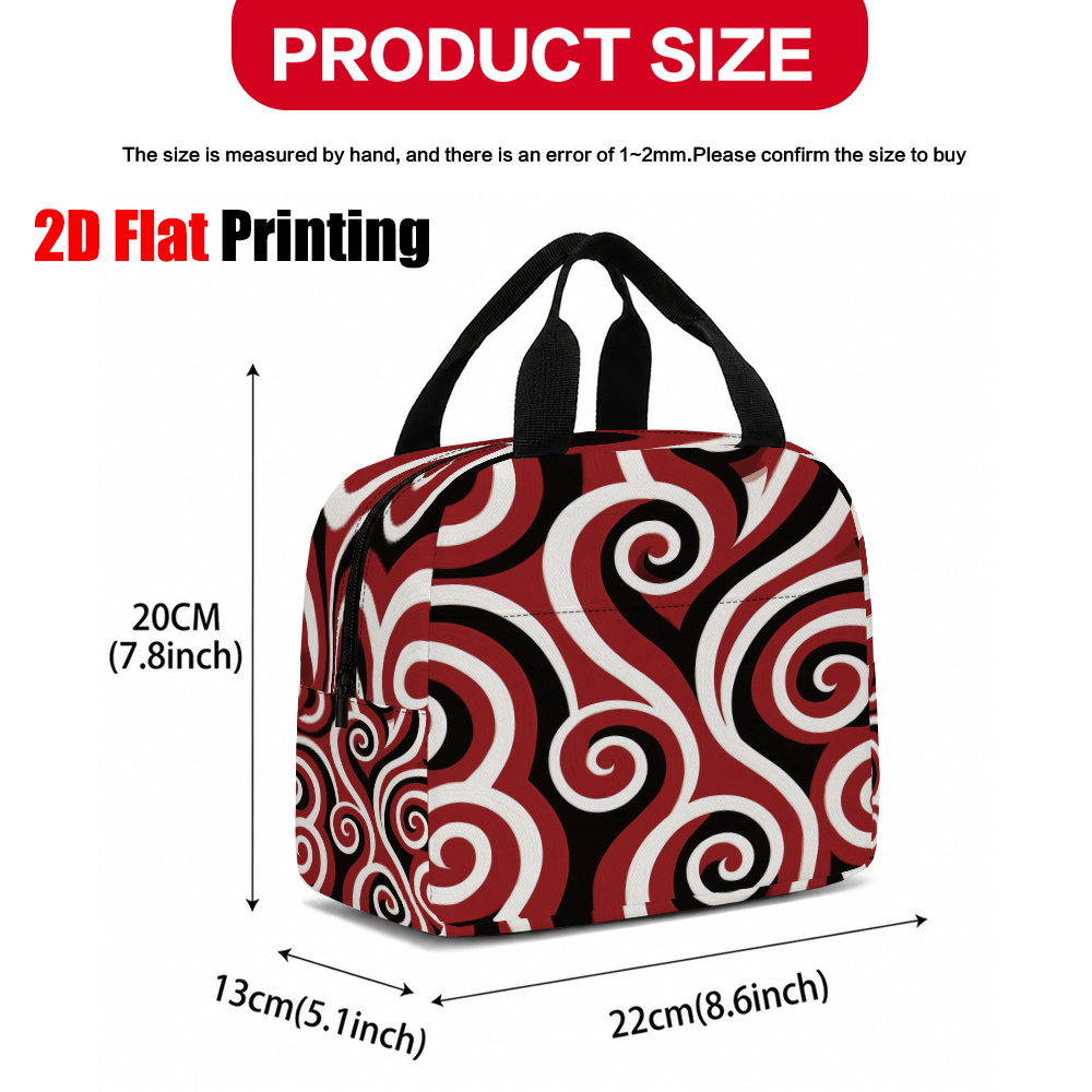 TEMU 2d Flat, 1pc Maori Spiral Design Pattern Insulated Lunch Bag, Non-food Contact, Unisex Reusable Thermal Lunch Handbag, Convenient Carry Bag For