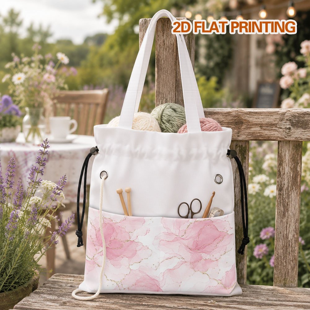   1pc   pink marble     yarn storage bag for   crafting yarn strand bag     drawstring yarn bucket bag yarn dispensing hole