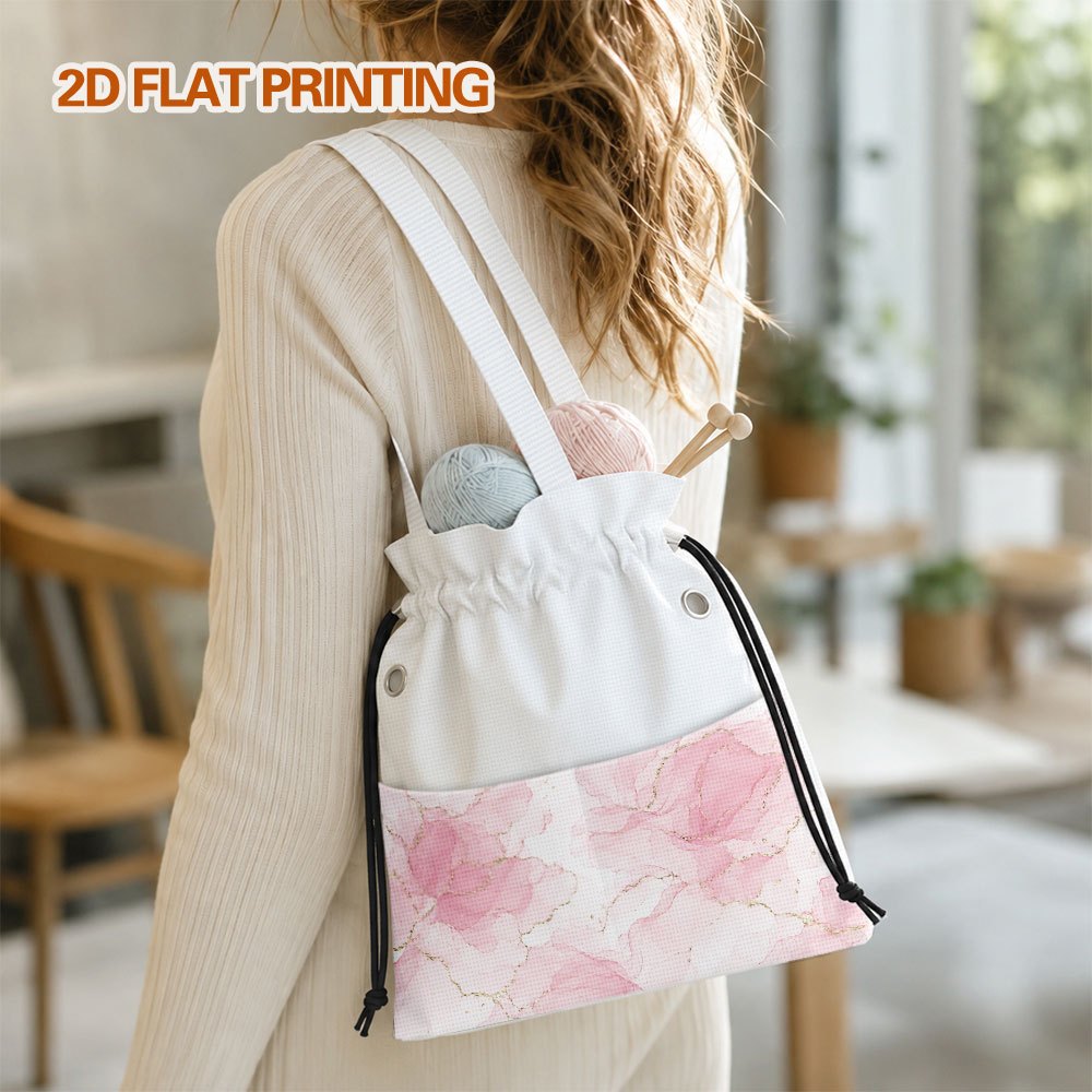   1pc   pink marble     yarn storage bag for   crafting yarn strand bag     drawstring yarn bucket bag yarn dispensing hole