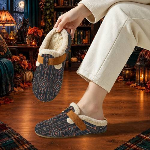 item picture minimalist textured geometric pattern slippers with plush lining versatile for winter casual wear suitable for daily indoor outdoor commuting and as holiday gifts a versatile for autumn and winter