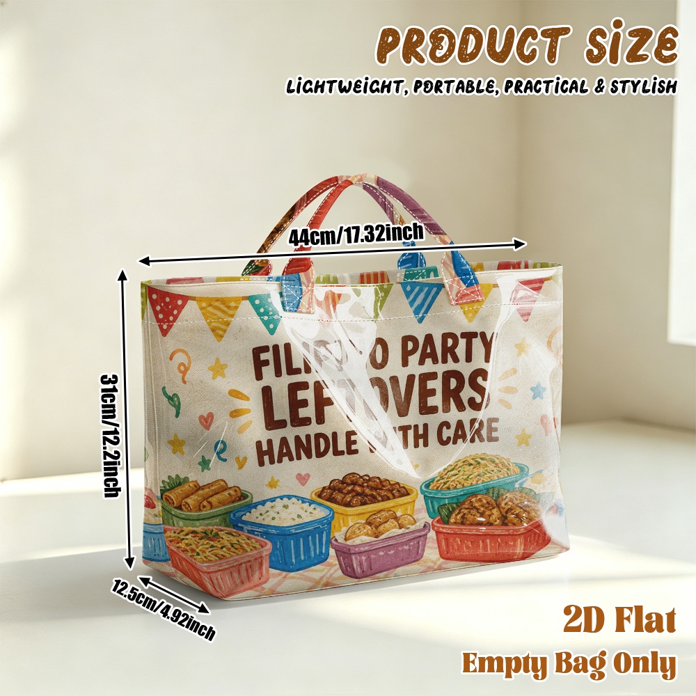 TEMU 1pc Reusable Grocery Bags 2d Flat Printing Filipino Party Leftovers Sign Pattern Glossy Pvc Large Capacity Travel Tote Bag For Travel And ,