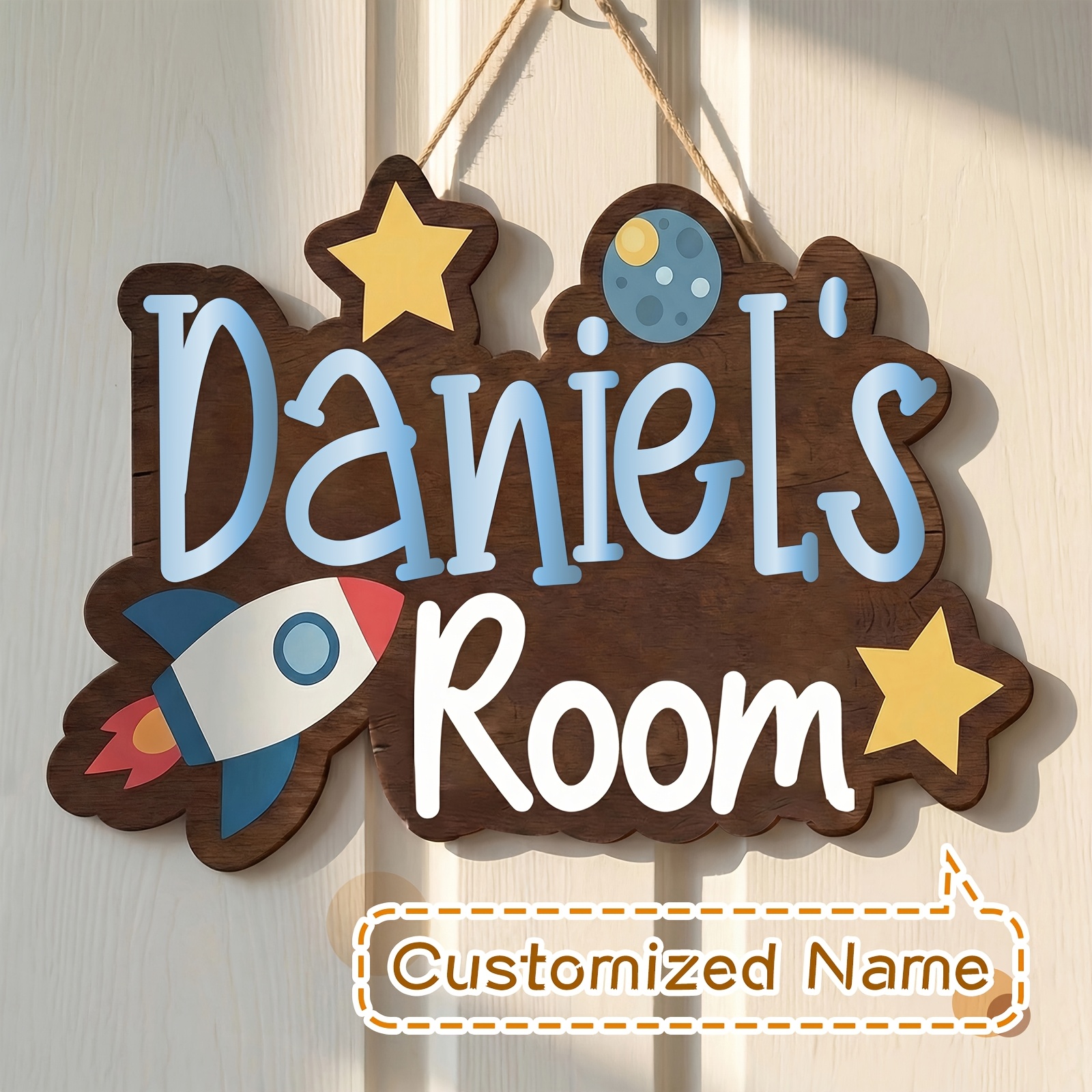 TEMU Ornement en bois plat 2D, 19,8 cm, panneau de porte en bois personnalisé avec nom sur le thème de , décoration murale de chambre et article de