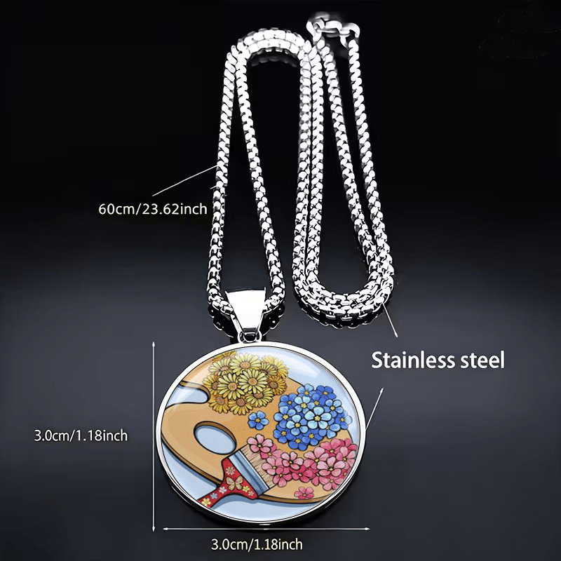 Literary Creative Floral Pattern Necklace, Stainless Steel