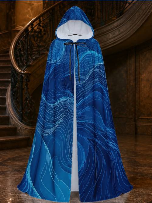 2d flat 1pc hooded cloak with abstract with lines pattern durable material for stage gift carnival hooded design with drawstring cosplay essential lightweight party cloak cape 2d flat