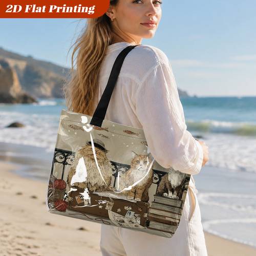 imagen del artículo Bolsa de PVC para mujer con diseño estampado de noche estrellada con gatos sin , bolsa de compras, bolsa de transporte, bolsa de playa, bolsa de yoga, bolsa de fitness. Para uso , en libre, regalos de Navidad y Halloween