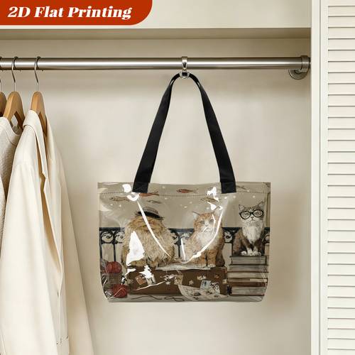 Bolsa de PVC para mujer con diseño estampado de noche estrellada con gatos sin , bolsa de compras, bolsa de transporte, bolsa de playa, bolsa de yoga, bolsa de fitness. Para uso , en libre, regalos de Navidad y Halloween