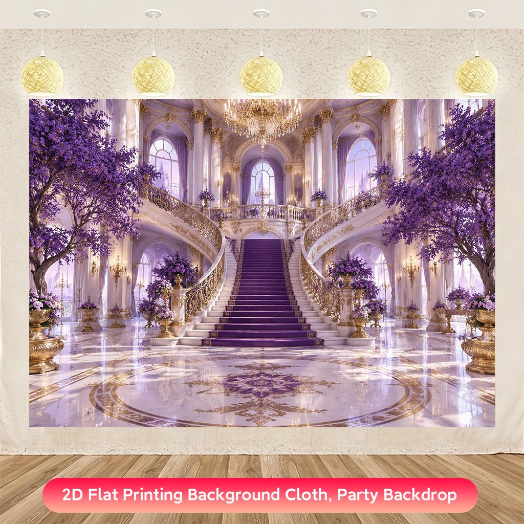 2D Flat Printing Backdrop Banner for Grand Purple Palace Decor