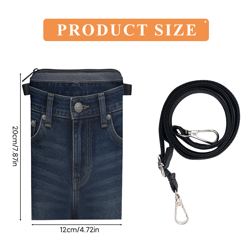 TEMU Phone Bag 1pc, Denim Details Double-sided Printing Phone Pouch, Adjustable Strap Crossbody Bag, Everyday Use For , Gift For Holidays, Outdoor