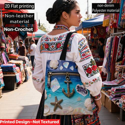 printed design not textured non leather ocean theme backpack decoration 2d flat casual shoulder bag for library