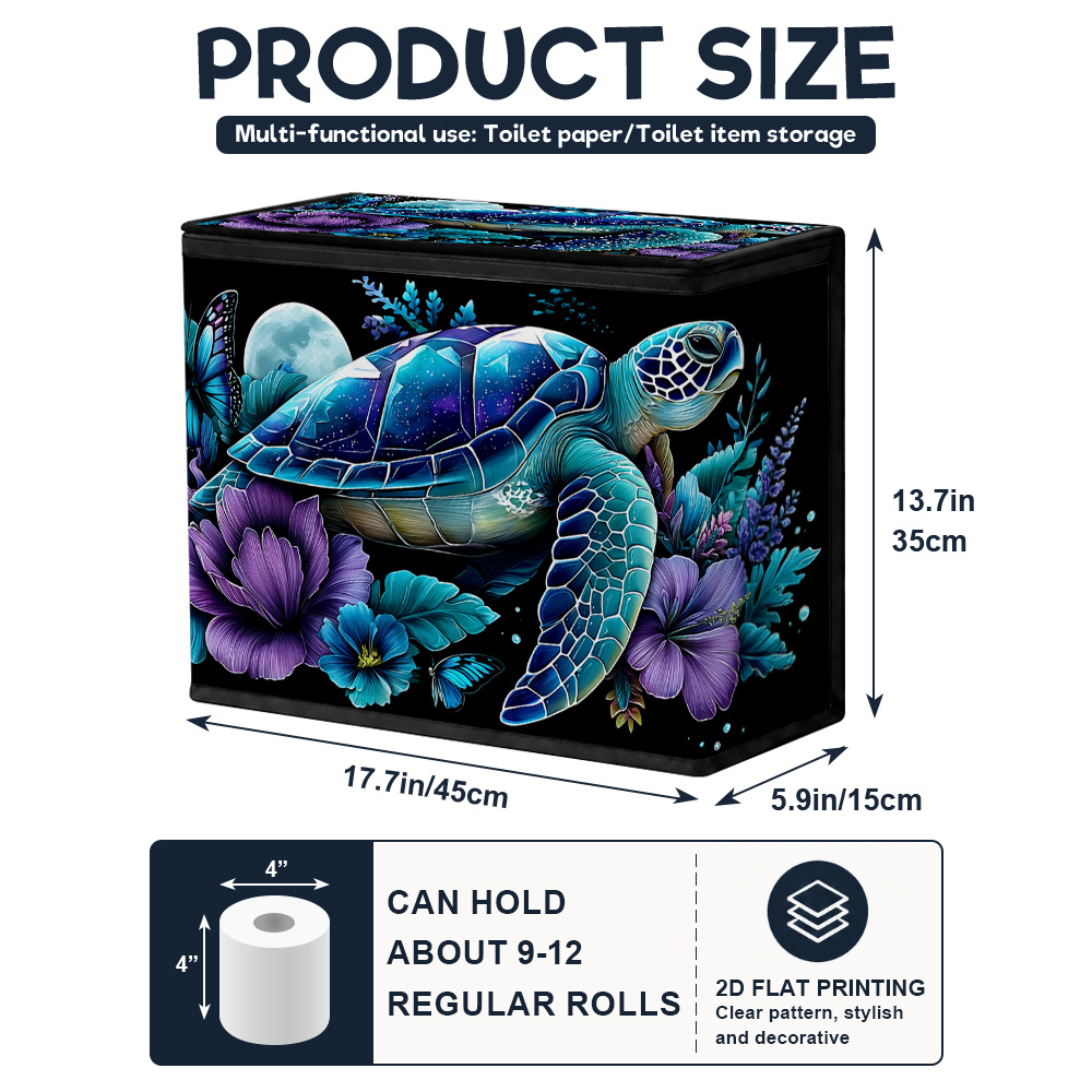 TEMU 2d Flat,1pc Toilet Paper Storage Basket Sea Turtle With Flowers Printed Decorative Pattern, Foldable Large Bin For Toiletries Organization And