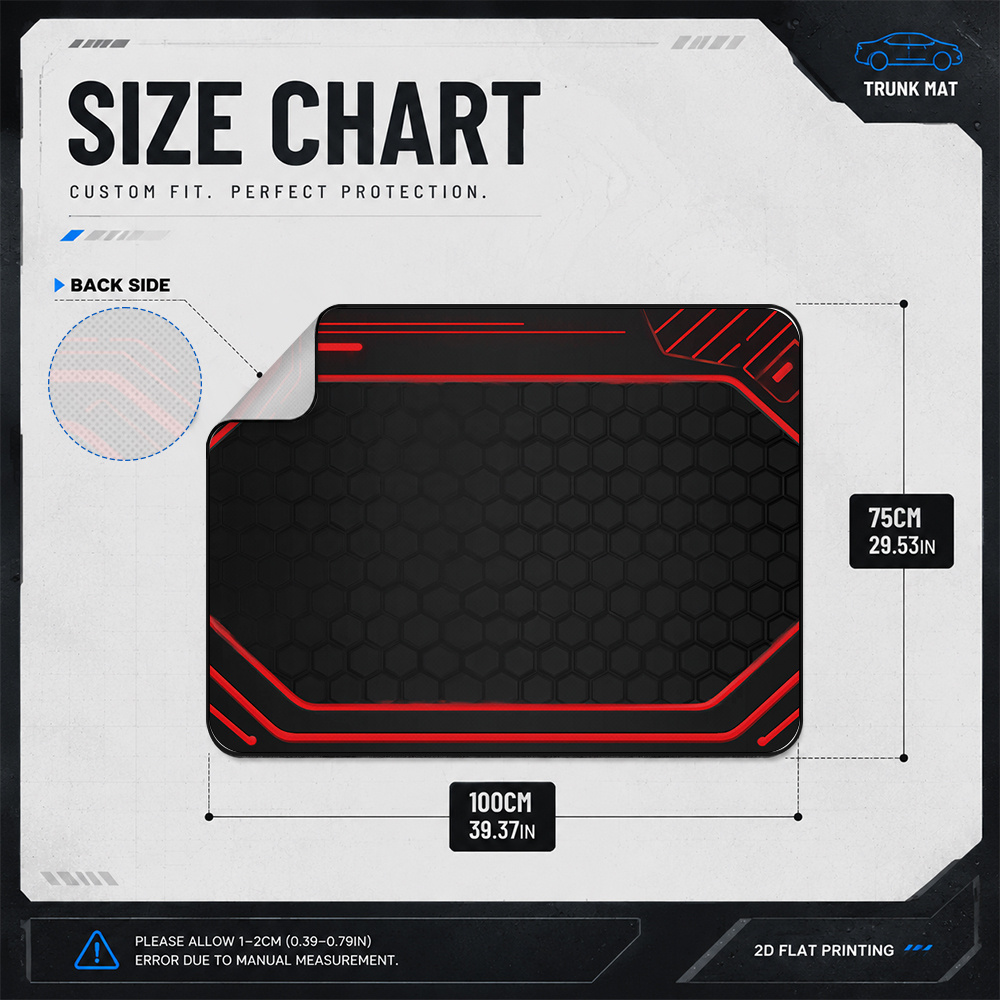 TEMU (2d Flat) 1pc Car Trunk Mat With Red Hexagon Design Printed Design, Soft And Durable Structure, Protects Trunk For Most Car Models, Suitable For