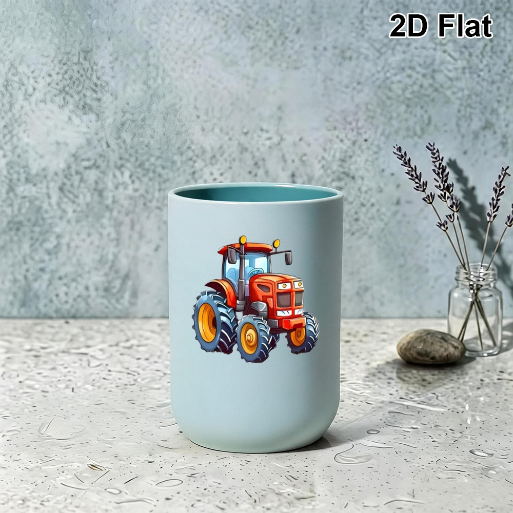 TEMU 1 gobelet 2D plat personnalisable avec motif de tracteur rouge, style dessin plat, idéal pour de bouche, le brossage des dents, le rinçage, le
