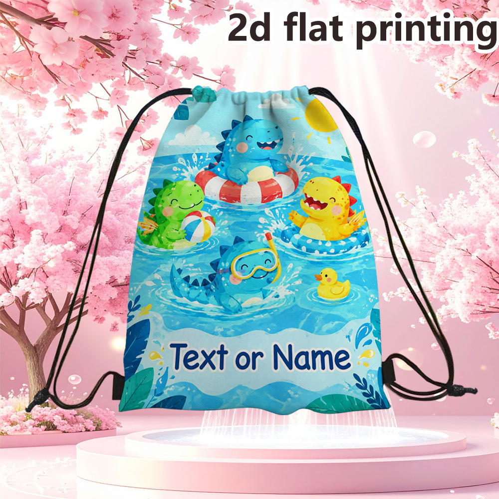 TEMU 1pc, Custom Drawstring Backpack, Custom Dinosaur Pool Bag With Name, Suitable For Swimwear, Beach Party, Vacation Travel, Machine Washable