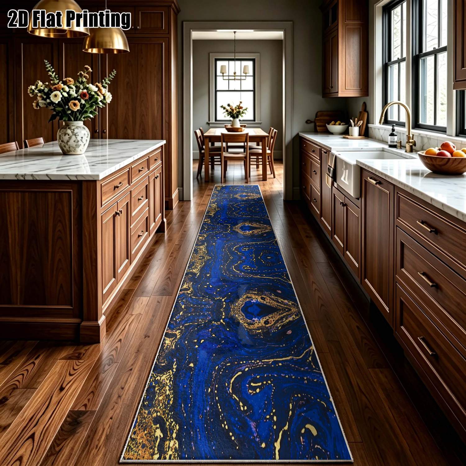 1pc 850g m velvet 2d printed long runner rug blue and golden geometric pattern runner carpet european style runner rug retro runner rug geometric striped runner rug bohemian runner rug home decor multiple sizes  