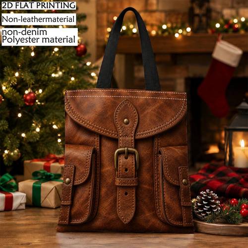 Artikelbild 1 stück retro braune detail bedruckte damenhandtasche, handtasche mit doppelseitigem 2d-druckdesign, material, non-material, für halloween party und trick or treat