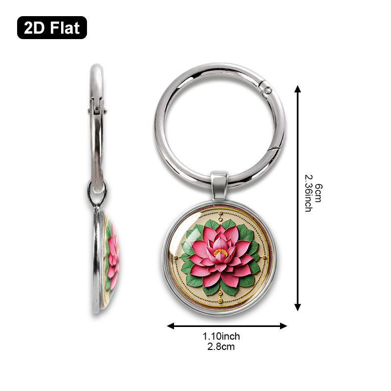 Vintage Ethnic Style Round Keychain with Lotus Design