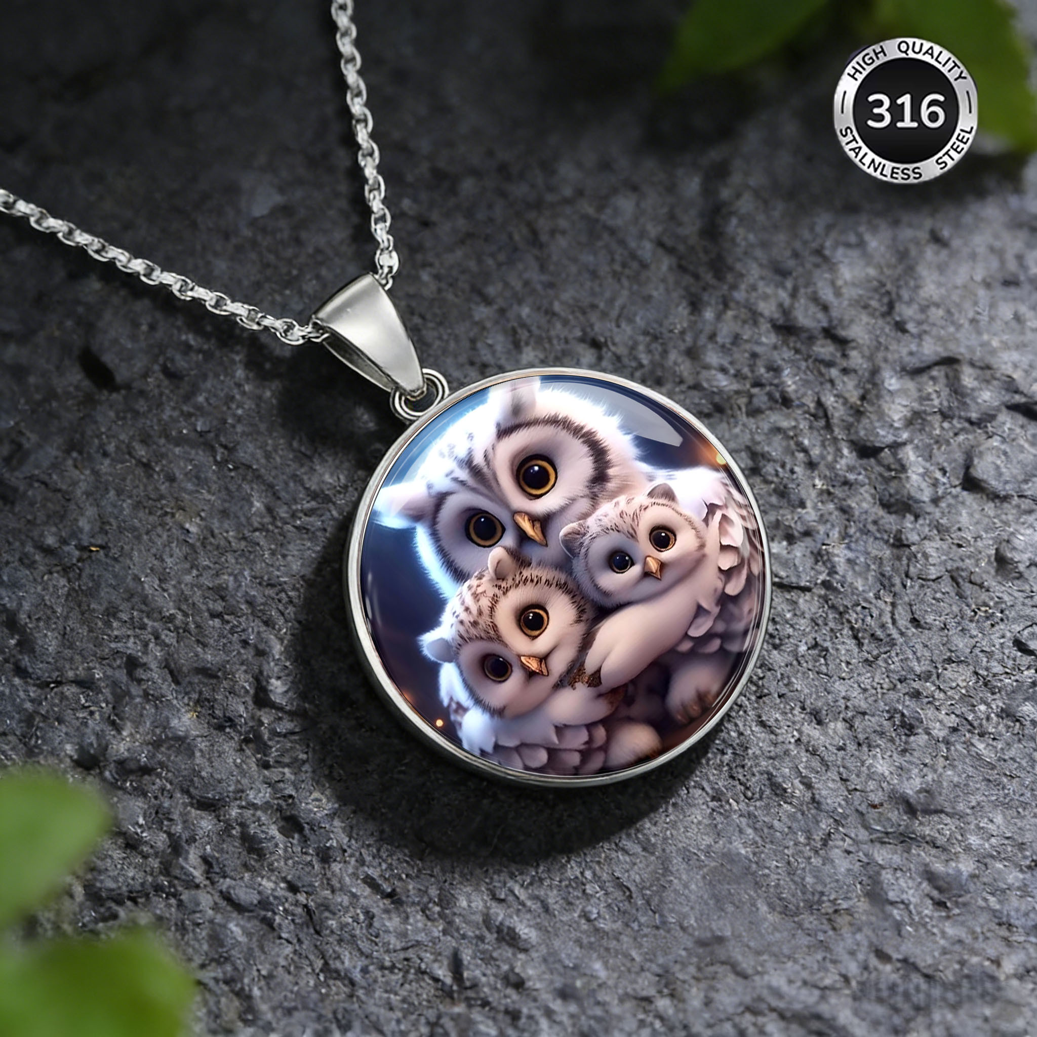 Cute Owl Mother and Son Hug Pattern Pendant Necklace