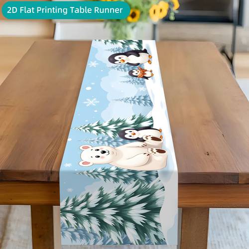 2d flat printing table runner 1pc walking polar penguins printed polyester table runner for entryway console table kitchen dining table home decor party supplies halloween christmas thanksgiving gift 2d flat