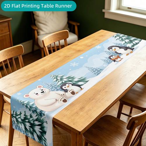 2d flat printing table runner 1pc walking polar penguins printed polyester table runner for entryway console table kitchen dining table home decor party supplies halloween christmas thanksgiving gift 2d flat