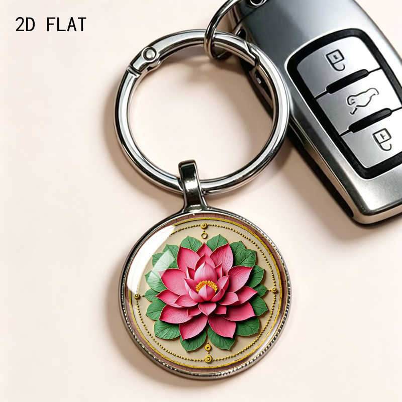 Vintage Ethnic Style Round Keychain with Lotus Design