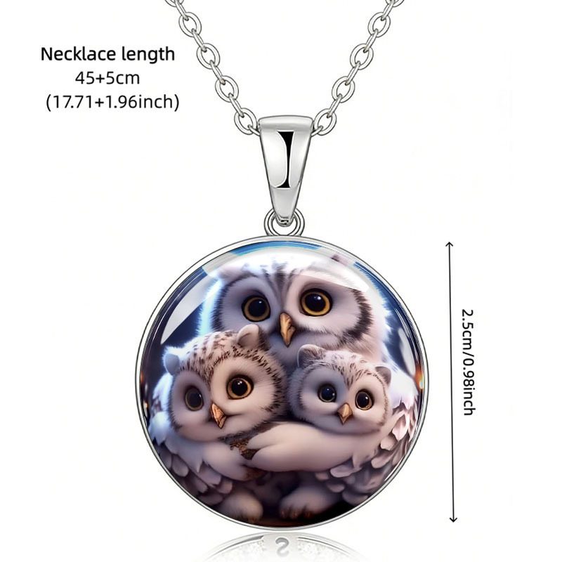 Cute Owl Mother and Son Hug Pattern Pendant Necklace