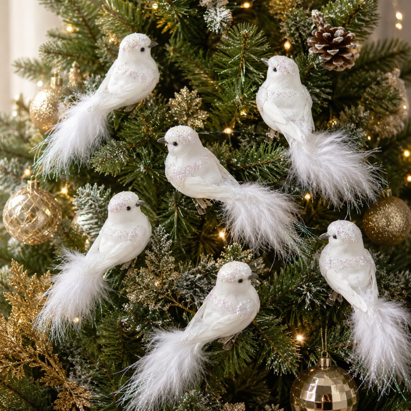 TEMU 6-pack White Sequined Clips, Suitable For Christmas Trees, Wreaths And Branches, Holiday Wedding Party Home Decor, Used For Outdoor