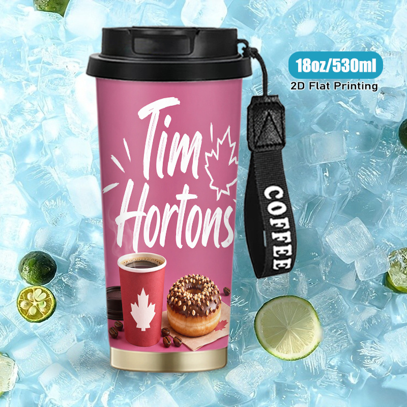 TEMU 2d Flat Printing 1pc 18oz Stainless Steel Tumbler, Vacuum Insulated Cup, With Tim Maple Leaf Theme Design, Gift For Christmas, Thanksgiving,