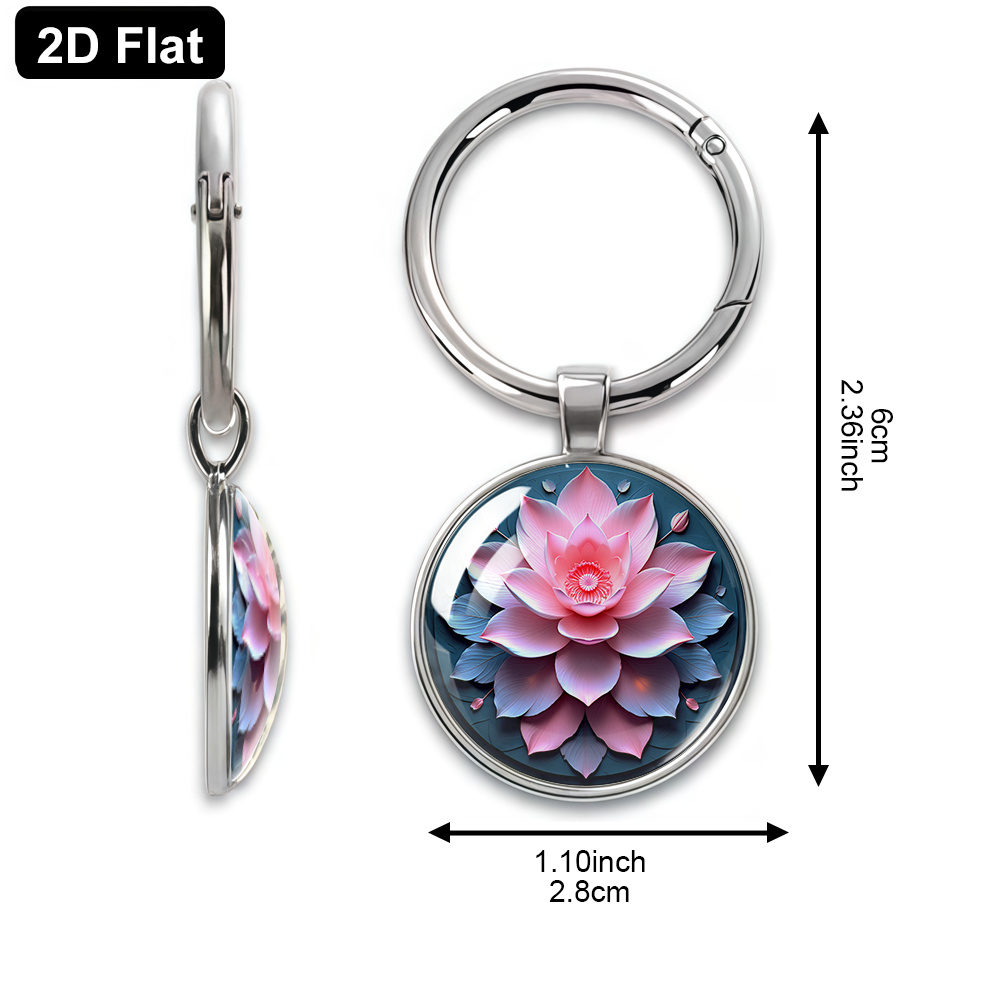 Dreamy Gradient Pink Lotus Art Keychain, Circular Pendant