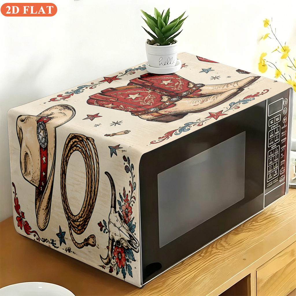 TEMU 1pc Western Cowboy-themed Microwave Cover & Shield Suitable For Microwaves, Stovetops, Ovens, Christmas Kitchen Decor With Western, Polyester