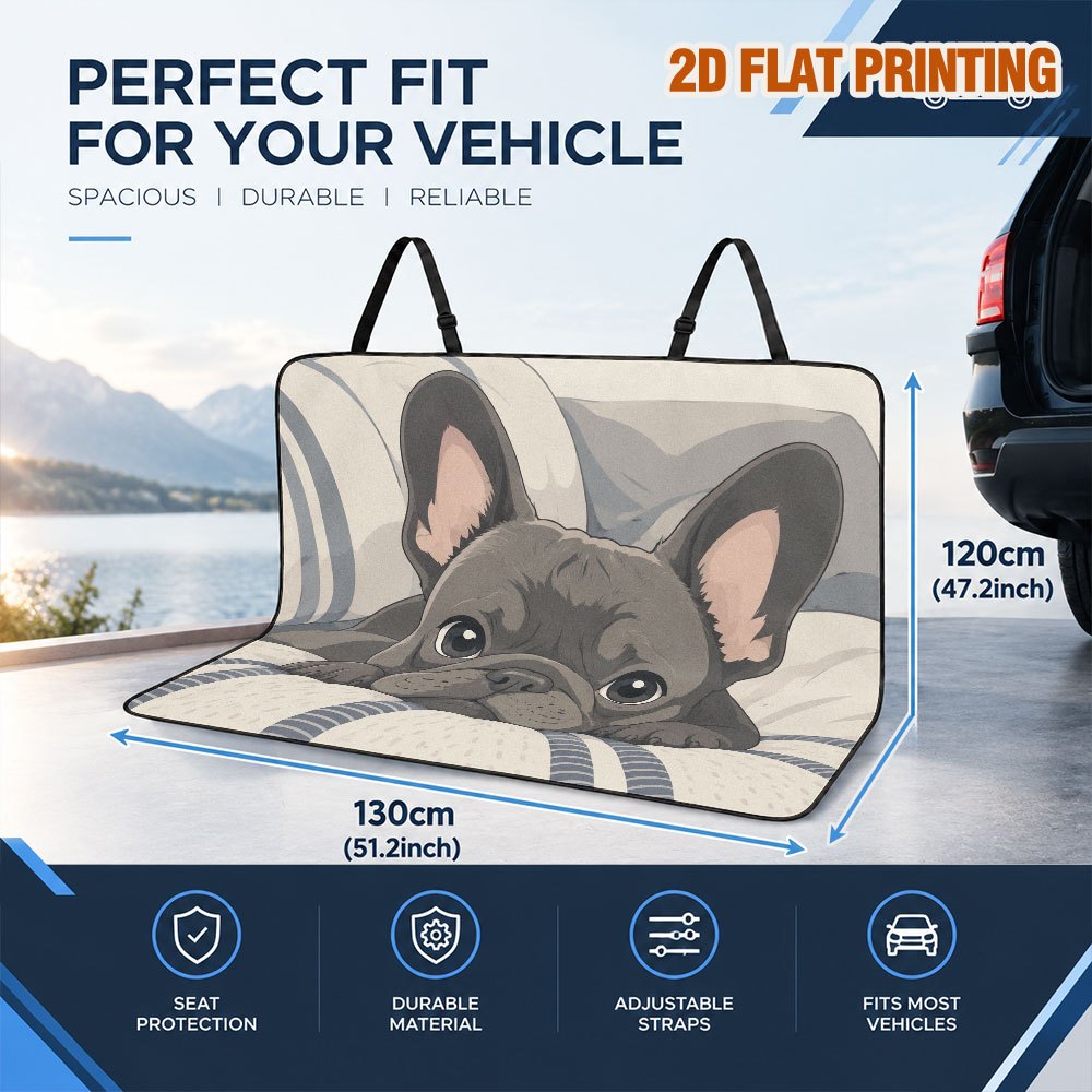 TEMU 2D para asiento de coche para mascotas con estampado de de bulldog francés , 1 pieza, protector de tapicería para el asiento trasero, tapete de