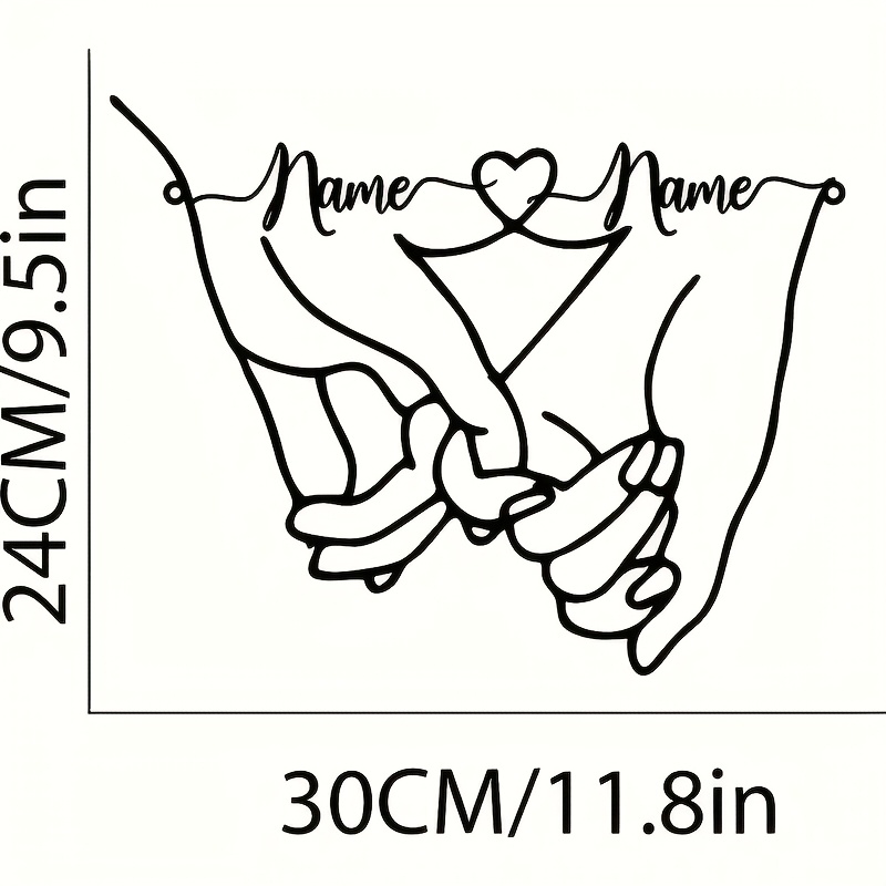 TEMU Customizable Vintage Metal Wall Art - Embracing Hands With Name And , Durable Metal Construction, Ideal For Home Decor And Wedding Gifts, No