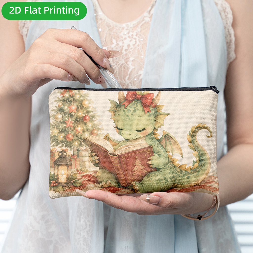 item picture 1pc dragon themed large capacity pencil case suitable for   travel foldable zipper closure portable storage bag with double sided dragon print suitable for outdoor for