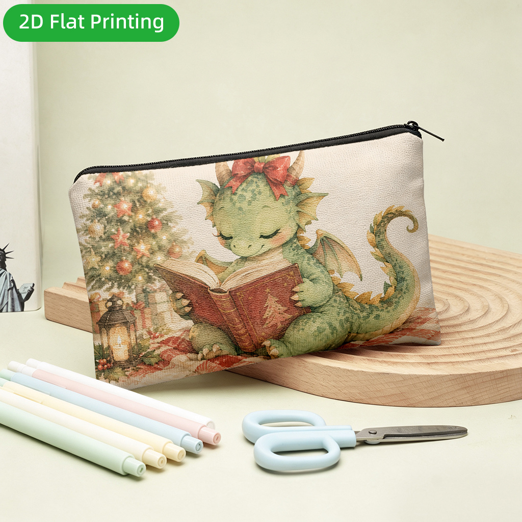 1pc dragon themed large capacity pencil case suitable for   travel foldable zipper closure portable storage bag with double sided dragon print suitable for outdoor for