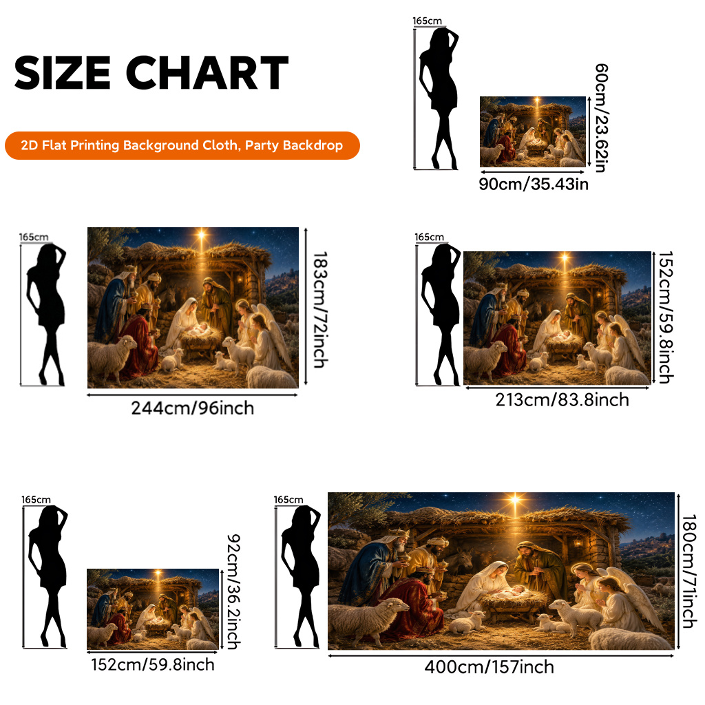 TEMU 2d Flat, 1pc Nativity Scene Backdrop Banner With - 2d Flat Nativity Wall Hanging Suitable For Christmas Decorations, Background Cloth For Church