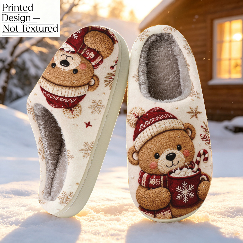 TEMU Christmas Knitted Teddy Bear Women's Shoes Unisex Fashion Indoor/outdoor Home Slippers, Suitable For Birthday Gifts, Halloween Gifts, Christmas