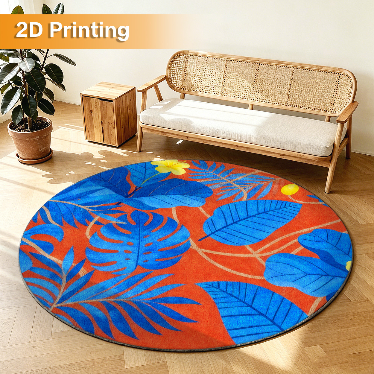 item picture soft with textured base 2d printed rug tropical   orange contrasting pattern print   decor round carpet living room large floor mat sofa pad bedroom carpet bedside mat coffee table mat