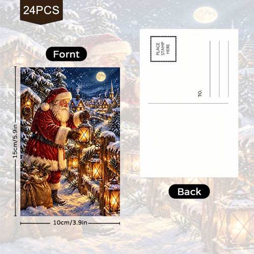 24 pack oil painting style christmas postcards 2d flat cards santa claus scenes decorative cards holiday cards festive postcards