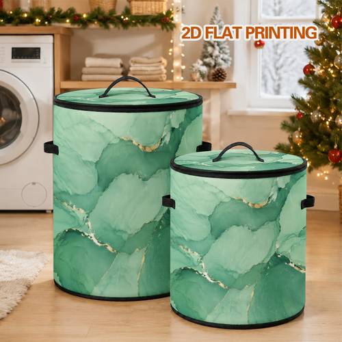 item picture 2d flat 1pc round shelf basket with emerald fluid marble aesthetic pattern great for organizer laundry room storage or holiday decoration storage household items towels and small essentials tidy and shelf baskets