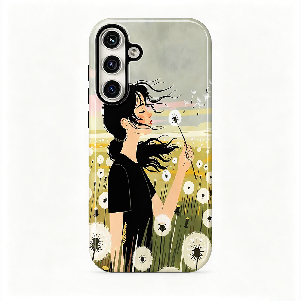 item picture phone case gentle and artistic dandelion field art illustration phone case with closed eyes girl suitable for samsung galaxy s26 s25 s24 s23 s22 s21   fe a52 a53 a54 a55 a56 a57 a71 full coverage   protective film in one case