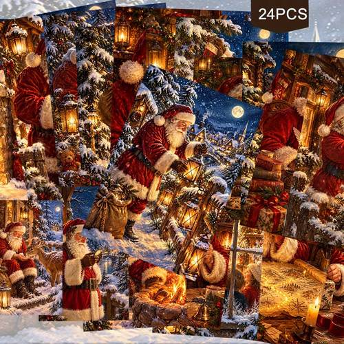 item picture 24 pack oil painting style christmas postcards 2d flat cards santa claus scenes decorative cards holiday cards festive postcards