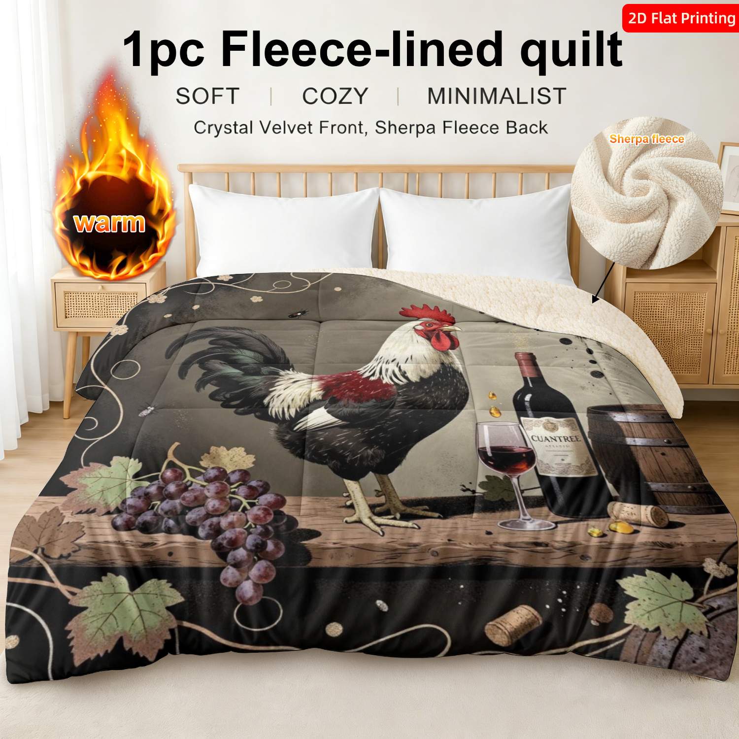 rooster quilt sold on Temu United States