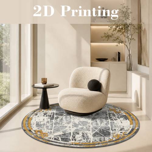 soft velvet round rug with gray white crackle mesh grid round border and golden geometric accents pattern printed rug 2d printing rug decor carpet large living room rug sofa mat bedroom rug bedside rug doormat coffee table