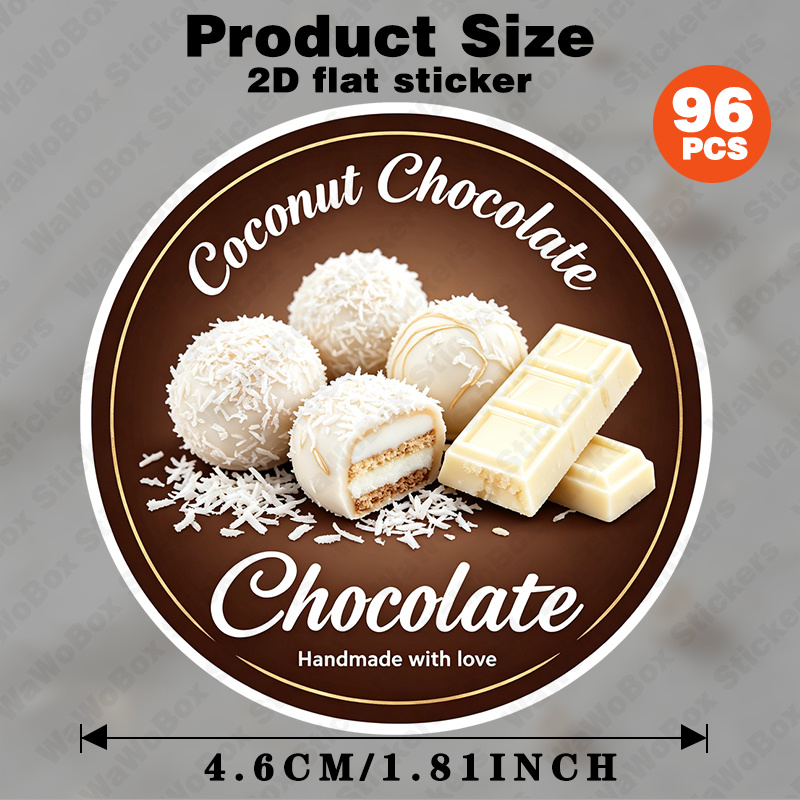 TEMU 48/96 piezas (4.6CM/1.81INCH) Etiquetas redondas de coco y chocolate, pegatinas 2D autoadhesivas, ideales para empaquetado /bolsos/decoración de