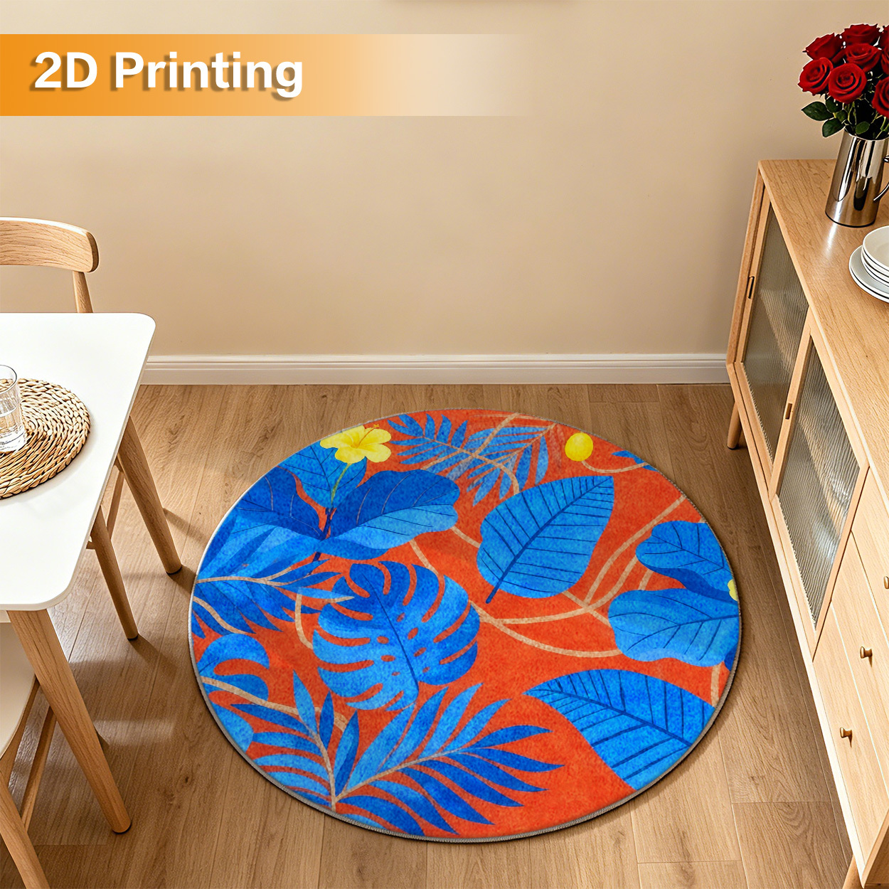 soft with textured base 2d printed rug tropical   orange contrasting pattern print   decor round carpet living room large floor mat sofa pad bedroom carpet bedside mat coffee table mat