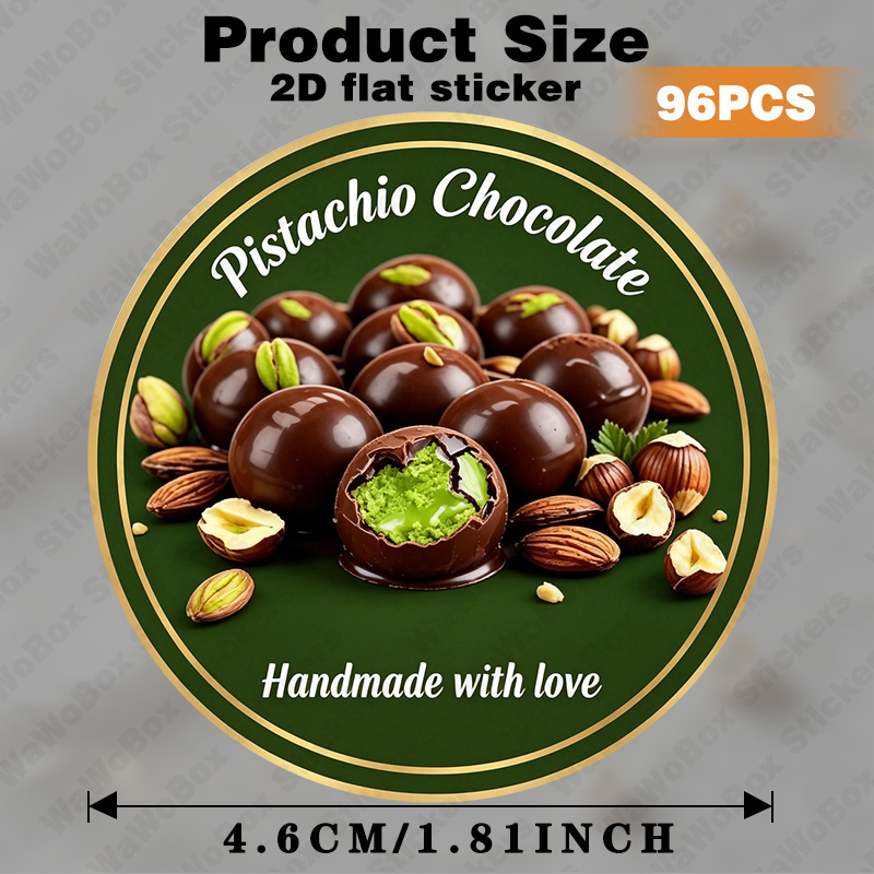 TEMU 48/96pcs (4.6cm/1.81inch) Pistachio Chocolate Chocolate Stickers 2d Flat Self-adhesive Backing Stickers Suitable For Dessert Jars/coffee