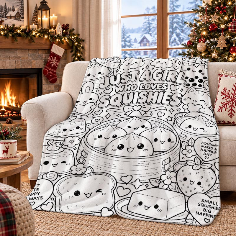 TEMU A Cute Girl Coloring Page Printed Flannel Blanket, Sofa Throw, Bedroom Bed Blanket, Office Nap Blanket, Travel And Camping Supplies, Household