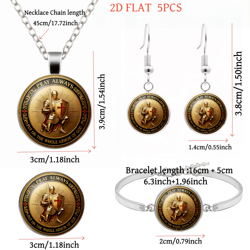 5pc Knight-Themed Women's Jewelry Set, Fashionable Design