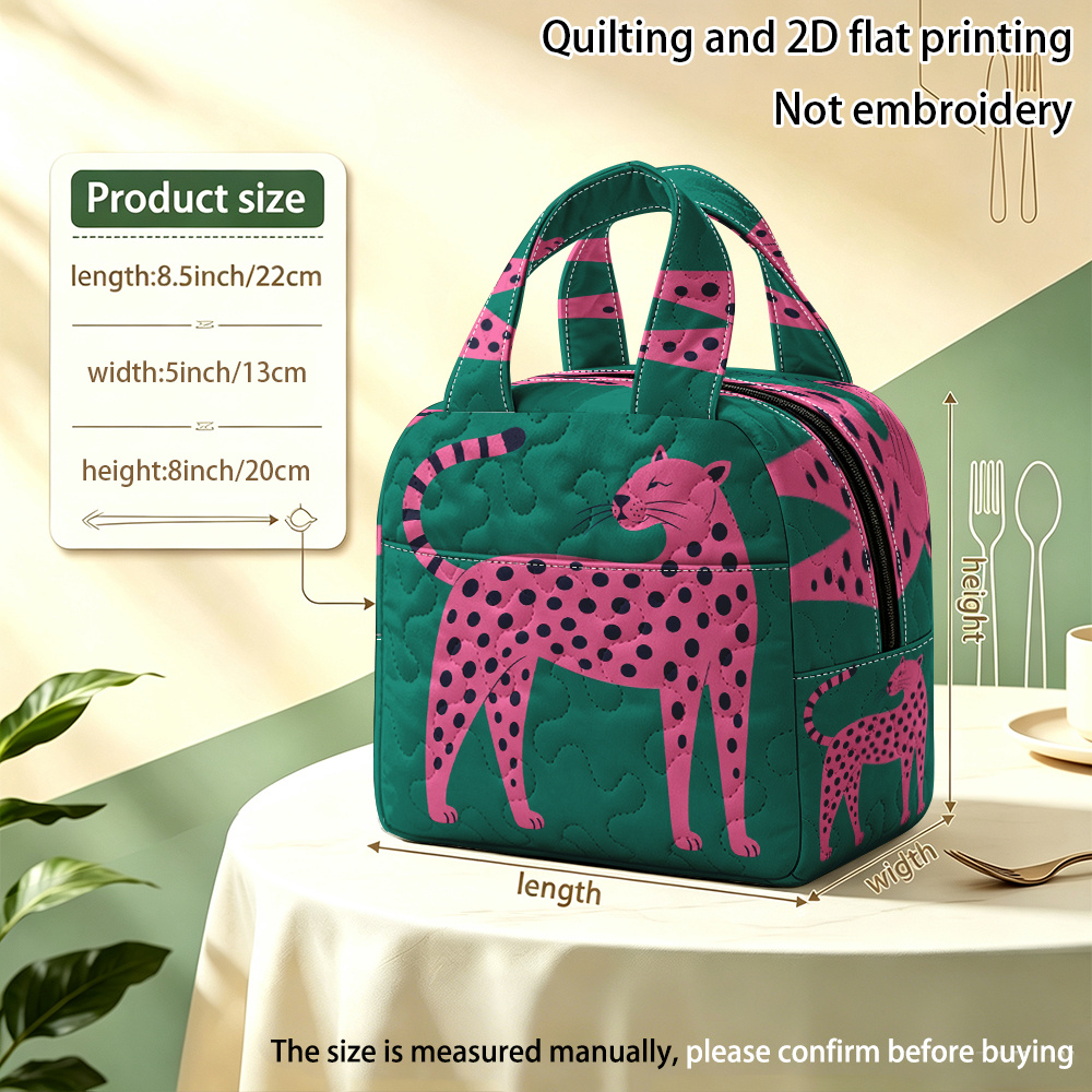 TEMU 2d Flat, 1pc Reusable Pink Leopard Quilted Insulated Handbag, Insulated Lunch Bag (non-food Contact) Home, In Restaurants, Or At The Office, A