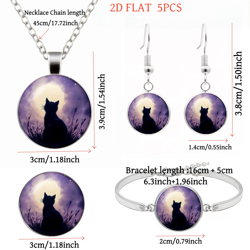Women's Cat and Moon Theme 5pcs Jewellery Set