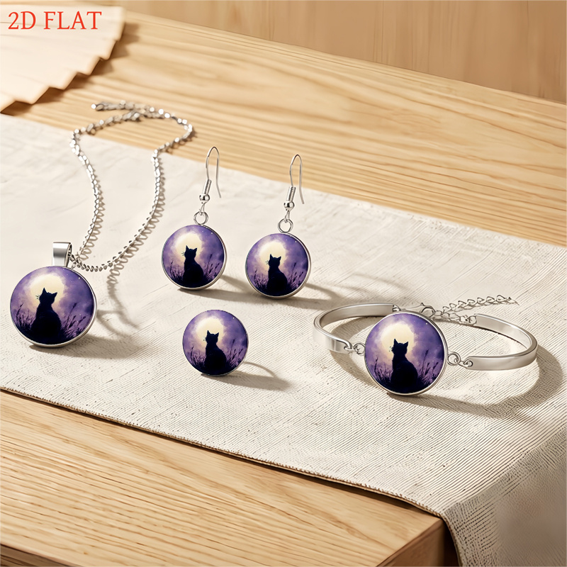 Women's Cat and Moon Theme 5pcs Jewellery Set
